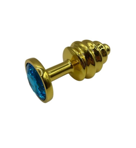 Металлическая анальная пробка с кристаллом Пикантные Штучки Gold Water Blue - размер S